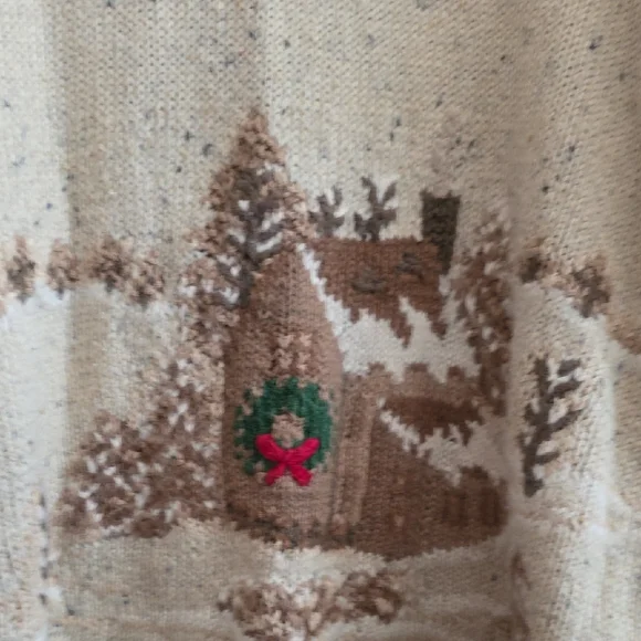 Norther Isles Hand Knitted Cozy Holiday Cardigan with Village Scene Sz M - Picture 11 of 15